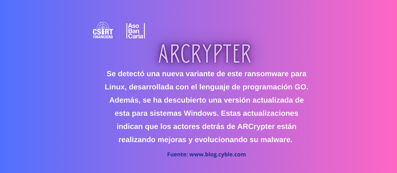 NUEVA VARIANTE DE ARCRYPTER RANSOMWARE CON DIVERSOS CANALES DE COMUNICACIÓN